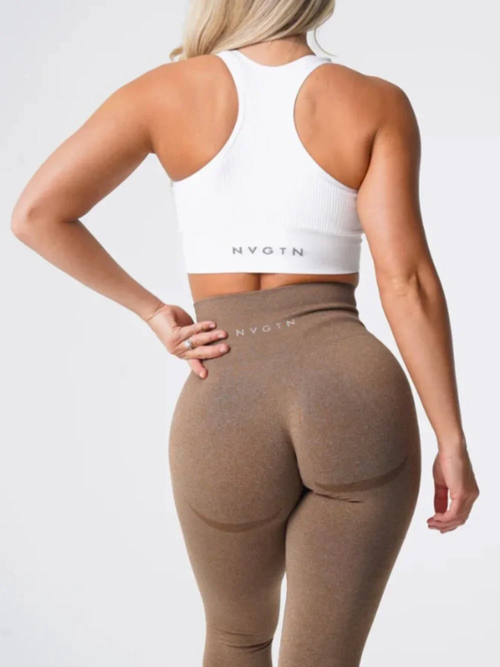 NVGTN Contour Seamless Leggings in Mocha Brown XL Athleisure Gym Workout Stretch - Picture 2 of 11